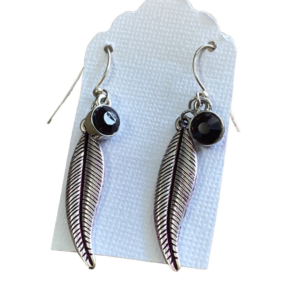 Purple Amethyst Gemstone Statement Earrings Silver Toned Feather Earrings